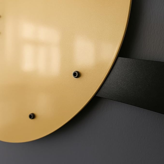 pluviart Geometric Gold and Black Wall Clock – Large Silent Metal Timepiece, Modern Mid-Century Wall Art for Living Room, Office and Home Decor