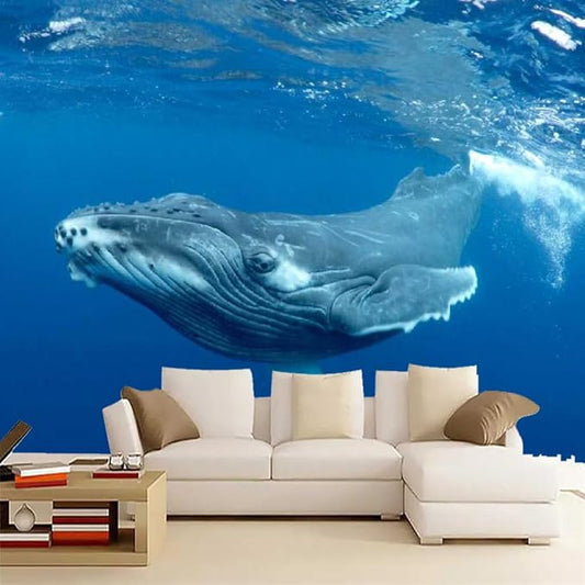 GeRRiT Ocean Blue Whale Wall Murals, Undersea Life murals,for Bedroom Decor Living Room tv Background Office Playroom Wall Decors Waterproof Mural-Peel and Stick,157.5""W x110.3""H