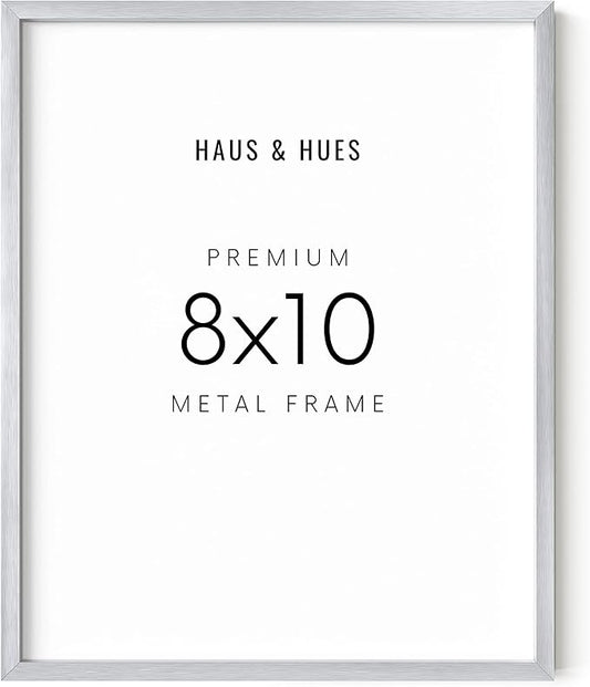 HAUS AND HUES 8x10 Silver Picture Frame - Modern Aluminum Wall Display - Lightweight Frame for Posters, Art Prints, or Photos (8x10 in, Silver)