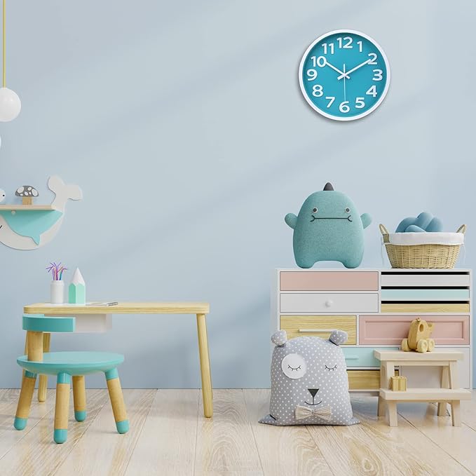 Wall Clock Silent Non Ticking Indoor Outdoor Clock Battery Operated Easy to Read Analog Decorative Clocks for Bedroom Office Home Patio Pool Porch Decor,12 Inch Aqua