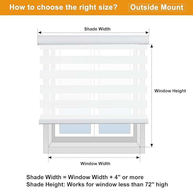 Persilux Cordless Zebra Blinds for Windows Shades (17" W x 64" H, White) Dual Layer Fabric for Day and Night Thermal Roller Shades, Free-Stop Room Darkening Sheer Shades for Home, Office and Bedroom