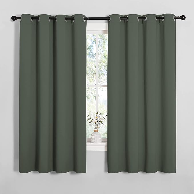 NICETOWN Thermal Insulated Curtains Blackout Draperies, Window Treatment Solid Grommet Room Darkening Drape Panels for Bedroom (Dark Mallard, Set of 2, 55 by 68 inches Long)