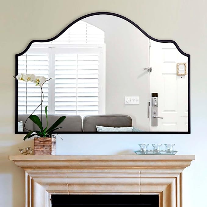 Chende Large Black Mirror, 47'' x 32'' Arched Mirror with Wooden Frame, Modern Decorative Wall Mirror for Living Room, Fireplace, Entryway