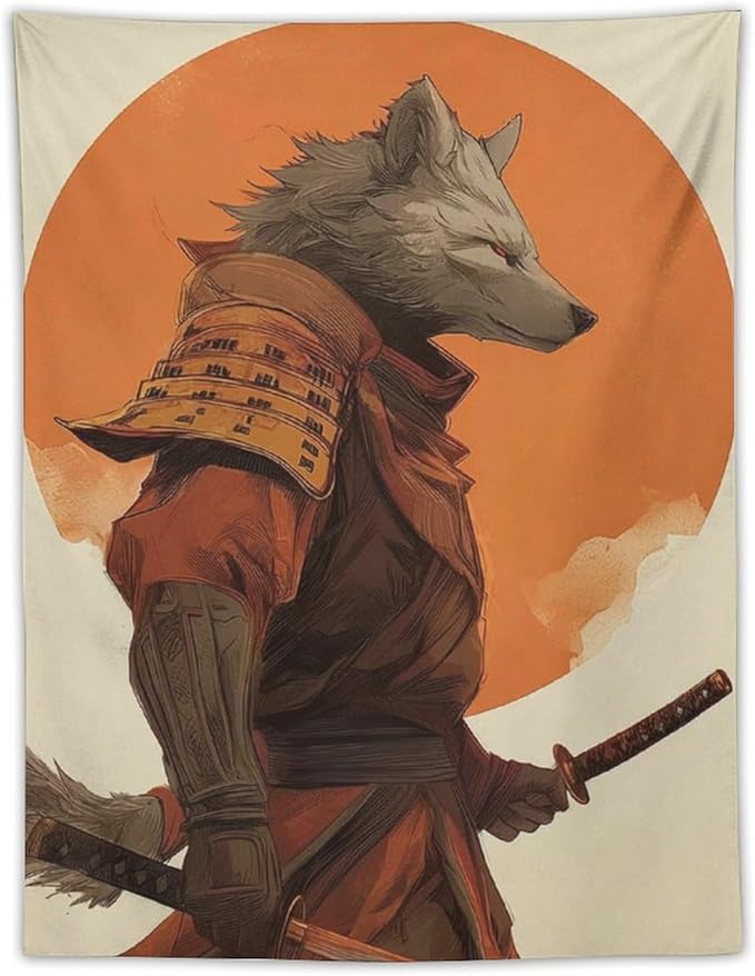 JYOUQOC Wolf Samurai Tapestry Wall Decor Large Wall Art Backdrop Flag Hanging for Bedroom Living Room Dorm Office 30"×40"