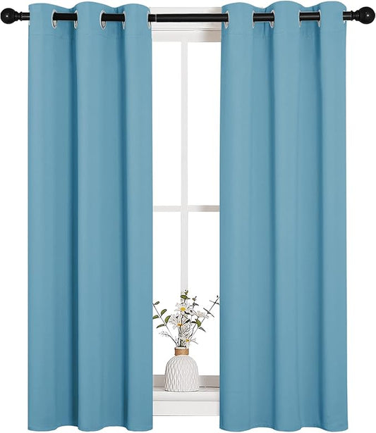 NICETOWN Thermal Insulated Curtains Blackout Draperies, Window Treatment Solid Grommet Room Darkening Drape Panels for Bedroom (Teal Blue, Set of 2, 29 by 45 inches Long)