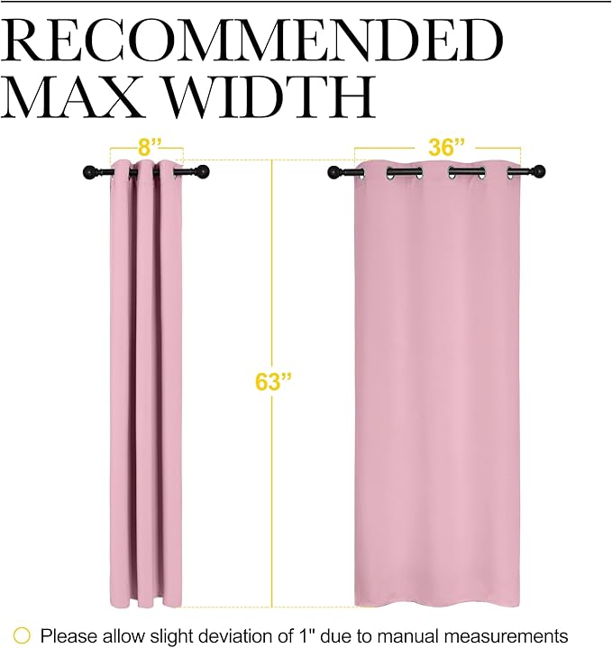 NICETOWN Room Darkening Curtains 63" Long Set of 2 for Bedroom, Rouge Pink Nursery Essential Thermal Insulated Solid Grommet Top Blackout Curtains/Drapes (1 Pair, 42 inches Wide)