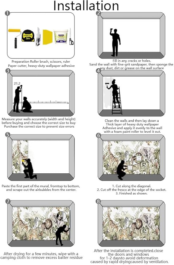 Hand-Painted Beautiful Wall Mural Pattern of Tropical Plants and Various Animals, Large Art Wall Background Wallpaper(Non-self-Adhesive)