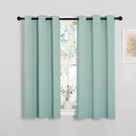 NICETOWN Aqua Blue Thermal Insulated Curtains Blackout Draperies, Window Treatment Solid Grommet Room Darkening Drape Panels for Bedroom (Set of 2, 34 by 45 inches Long)