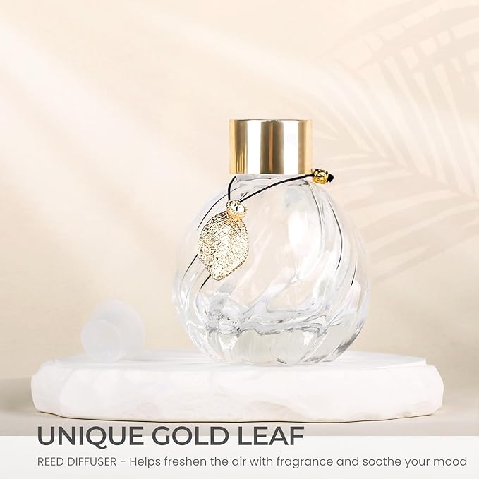 4Pcs Reed Diffuser Set with Metal Golden Decoration, Empty Reed Diffuser Bottles with 20Pcs Reed Diffuser Sticks, Unique Design Bottles for Home and Office(2 Spiky Ellipsoidal+2Twill)