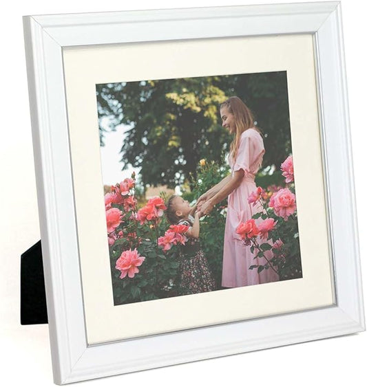 10x10 Mat 8x8 White & Silver Edge Photo Frames-Organic Glass Black Velvet Back Panel for Family,Wedding,Festival,Art,Wall,Tabletop,Decoration and Display.