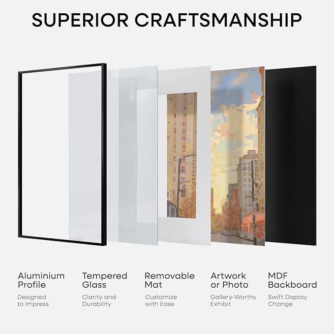 Homeforia 5x7 Picture Frame Black, High End Metal 5 x 7 Black Frames with Mat 4 x 6 for Art, 5x7 Desk Frame Matted to 4x6 inch Photo, 5 by 7 Wall or Tabletop Frames, Tempered Glass, Wall Kit, Set of 3