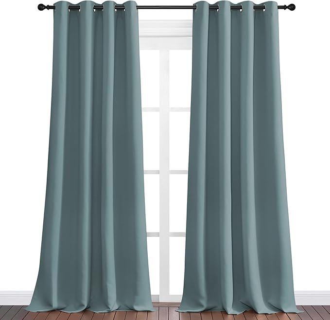 NICETOWN Modern Blackout Curtains Noise Reducing, Greyish Blue, 2 Panels, W55 x L102 -Inch, Thermal Insulated and Privacy Room Darkening Drape Panels for Boy's Guest Room Door Window