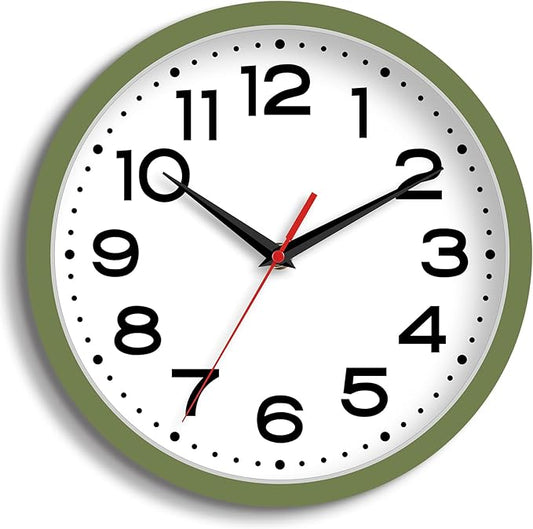 Wall Clock Silent Non-Ticking Modern Clock Battery Operated 8 Inch Small Classic Analog Decorative for Kitchen, Bathroom, Office, Bedroom, Home(Green)