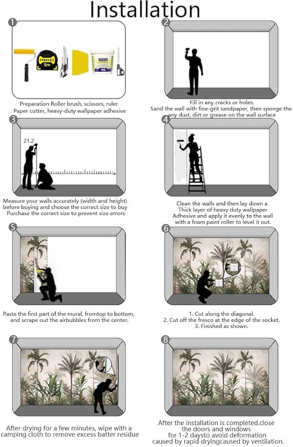 Tropical Greenery and Leaves Mural, Large Art Backdrop Wallpaper, Sofa Backdrop and TV Backdrop Wall Mural(Non-self-Adhesive)