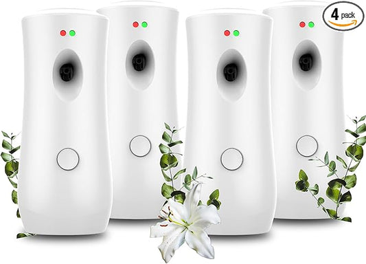 (4-Pack) Auto Air Freshener Spray Dispenser Free Stand or Wall Mounted Automatic Aerosol Aroma Machines are Widely Used in Hotels, Bedrooms, Airports, Bathrooms, Offices, Commercial Places (White 003)