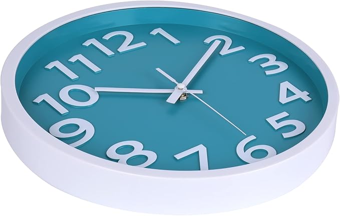10 Inch Wall Clock Silent Non-Ticking, Big Numbers Easy to Read,Battery Operated Round Quartz Analog Clock for Kitchen Bathroom Classroom Kids Bedroom Wall Decor,Coastal Beach Theme (Aqua)