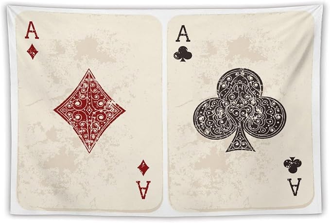 ZhiRain Lifestyle Tapestry Wall Hanging Ace Diamonds Clubs Poker Cards Game Grunge Gambling Illustration Tapestries Home Decor for Living Room Bedroom Farmhouse Apartment Dorm 60"x90"