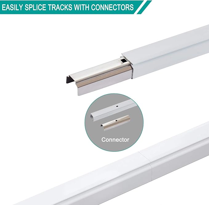 ChadMade Aluminum Ceiling Curtain Track Set with Hooks, 9ft - 12ft Adjustable Length Ceiling/Wall Mount Curtain Rail System For Grommet/Pleated Drape, RV Ceiling Track, White