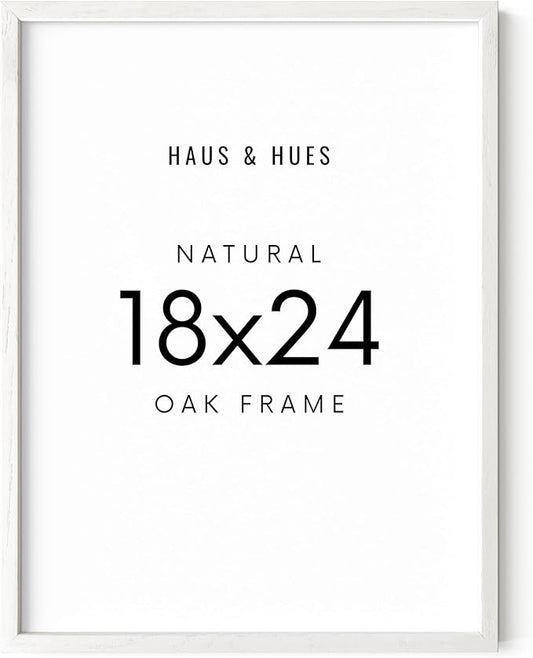 HAUS AND HUES White Oak Wood 18x24 Picture Frame - Oak Poster Frame, Wall Mount for Artwork (White Oak Frame)