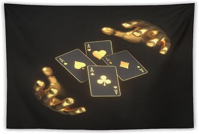 ZhiRain Poker Theme Tapestry Wall Hanging Modern Black Gold Playing Cards Art Printed Tapestries Home Decor for Living Room Bedroom Farmhouse Apartment Dorm 40"x60"