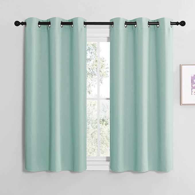 NICETOWN Aqua Blue Room Darkening Curtains for Kitchen, Window Treatment Thermal Insulated Solid Grommet Room Darkening Curtains/Drapes for Bedroom (Set of 2, 42 inches Wide by 48 inches Long)