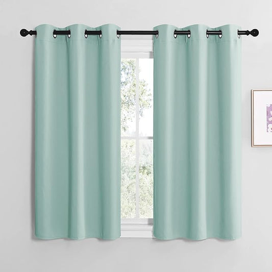 NICETOWN Aqua Blue Room Darkening Curtains for Kitchen, Window Treatment Thermal Insulated Solid Grommet Room Darkening Curtains/Drapes for Bedroom (Set of 2, 42 inches Wide by 48 inches Long)