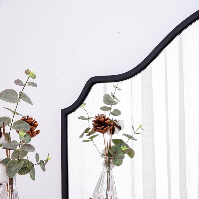 Chende Large Black Mirror, 47'' x 32'' Arched Mirror with Wooden Frame, Modern Decorative Wall Mirror for Living Room, Fireplace, Entryway