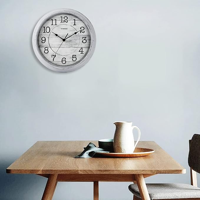 HYLANDA Retro/Vintage 12-Inch Kitchen Decorative Wall Clock, Silent Wall Cocks Battery Operated Non Ticking with Large Numbers Easy to Read for Home Bathroom Office(Grey)