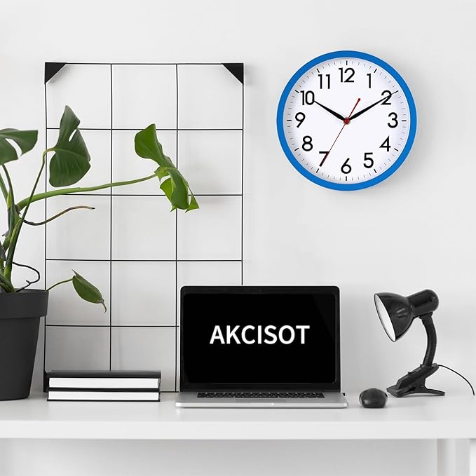 AKCISOT Wall Clock 10 Inch Silent Non-Ticking Modern Clocks Battery Operated - Analog Classic for Office, Home, Bathroom, Kitchen, Bedroom, School, Living Room(Blue)
