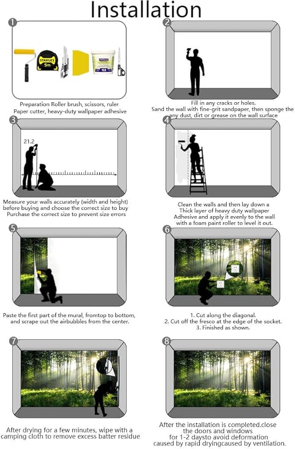 Sunshine in The Woods Mural, Large Jungle Mural, Suitable for Decorating Bedroom, Living Room, Bath Room Background Wall(Non-self-Adhesive)