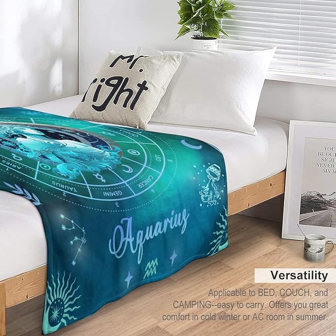 Aquarius Blanket Gifts, 50" x 40" Rectangular Flannel Zodiac Throw Blanket Cozy, Gift for Boys Girls Teen Women Men Tarot Cards Lovers Birthday Anniversary Festival