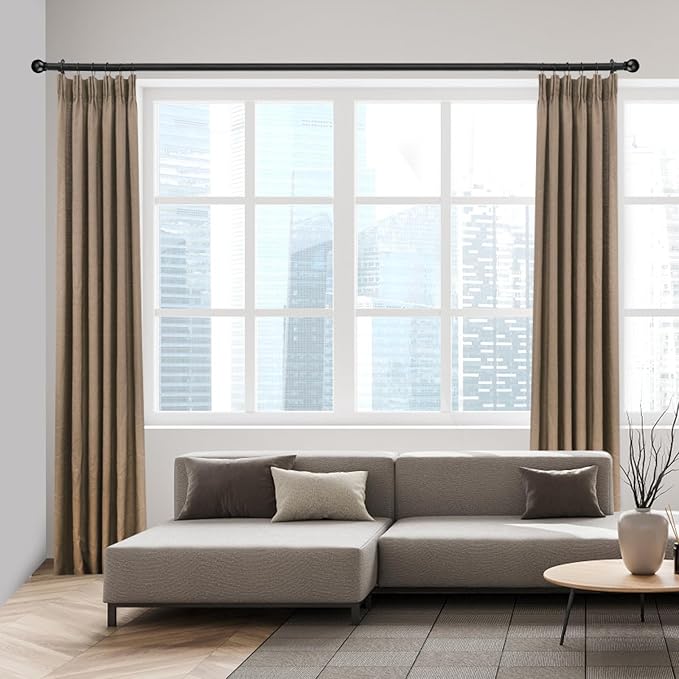 Curtain Rods for Windows 16 to 150 Inches, Curtain Rod Max Adjustable Length of 160 IN, 1" Diameter Drapery Rods Round Finials, Black, Pack of 2