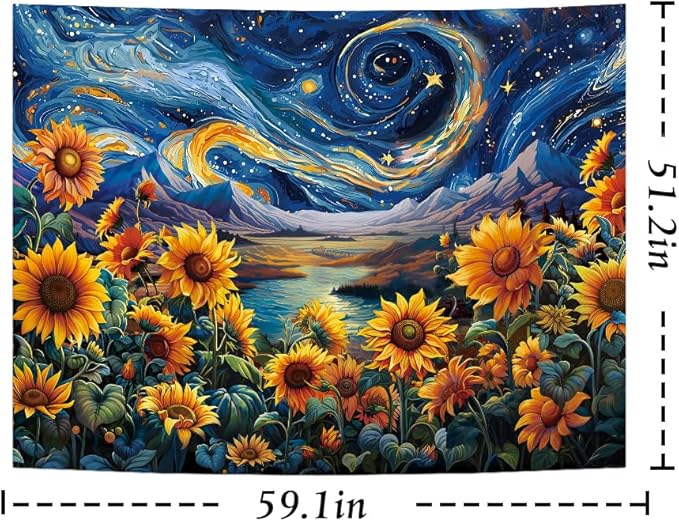 Yuiqear Sunflower Starry Sky Tapestry Galaxy Space Tapestries Mysterious Mountain River Wall Decor Fantasy Landscape Tapestry for Bedroom