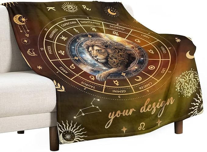 Custom Leo Blanket Gifts, 50" x 40" Rectangular Flannel Zodiac Throw Blanket Cozy, Personalized Gift for Boys Girls Teen Women Men Tarot Cards Lovers Birthday Anniversary Festival