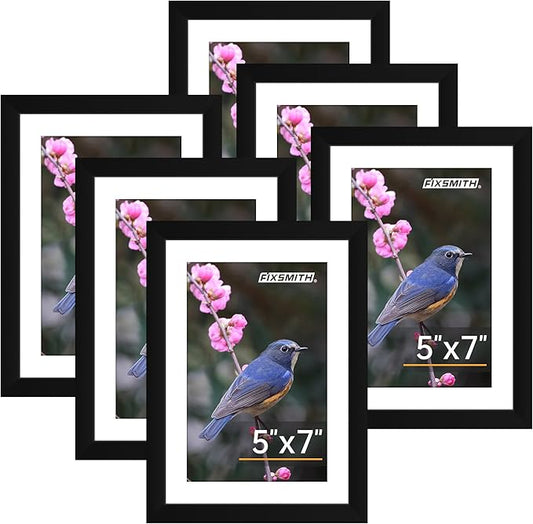 FIXSMITH 5x7 Picture Frame Set of 6, Photo Frame with HD Plexiglass, Display Pictures 4x6 with Mat or 5x7 Without Mat Multi Picture Frames Collage for Tabletop or Wall Display, Black