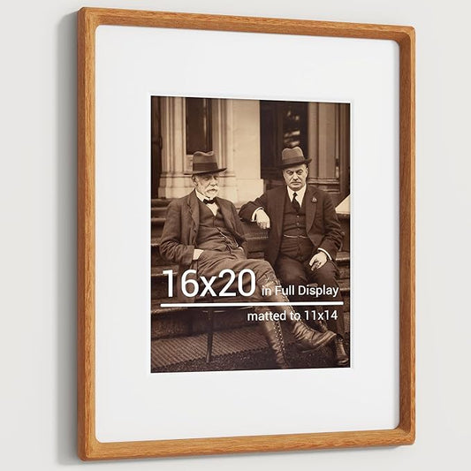 Heimlove 16x20 Picture Frames Natural Teak,Original Wood Hand Make Crafted Poster Frame with Mat to 11x14 Graduation Picture Display,Family Picture,Wedding Picture,Photo,Document Wall Mounted