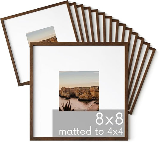 HAUS AND HUES Set of 15 Square Walnut 8x8 Picture Frames - Perfect for Displaying Memories - Classic Walnut Photo Frames Collection