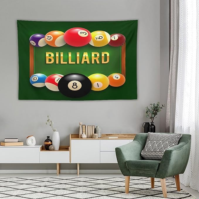 ZhiRain Snooker Billiards Tapestry Wall Hanging Modern Sports Theme Billiard Eight Ball Tapestries Home Decor for Living Room Bedroom Farmhouse Apartment Dorm 40"x60"