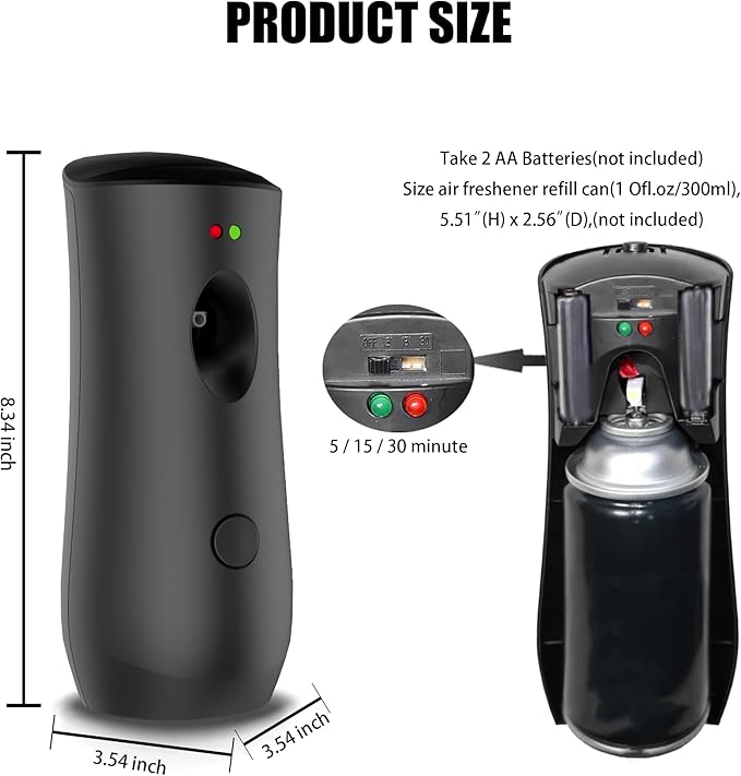 (4-Pack) Auto Air Freshener Spray Dispenser Free Stand or Wall Mounted Automatic Aerosol Aroma Machines are Widely Used in Hotels, Bedrooms, Airports, Bathrooms, Offices, Commercial Places (Black 001)