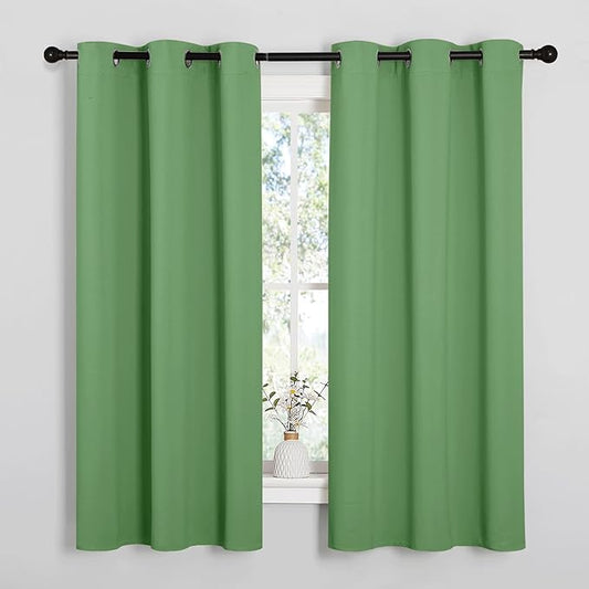 NICETOWN Froest Green Blackout Curtains 45 inches Length for Kitchen, 2 Panels, 29" Wide, Thermal Insulated Decoration Drapes for Small Window