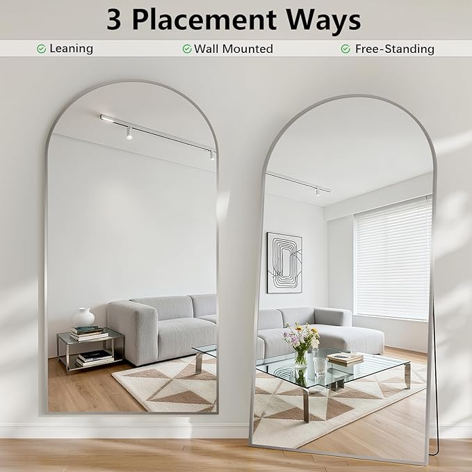 Oversized Full Length Mirror, 40"x80" Large Arched Floor Mirror Full Length with Stand, Room Decor Big Full Body Mirror with HD Tempered Glass Aluminum Frame for Bedroom Living Room, Silver