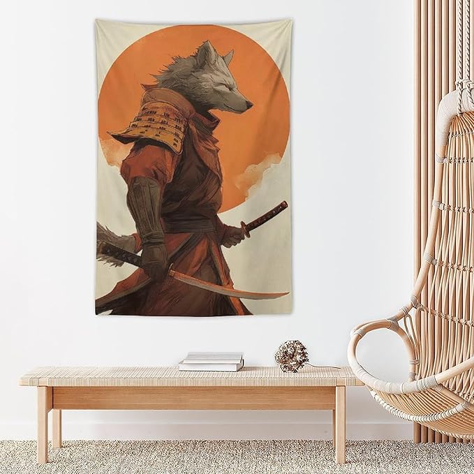 JYOUQOC Wolf Samurai Tapestry Wall Decor Large Wall Art Backdrop Flag Hanging for Bedroom Living Room Dorm Office 40"×60"