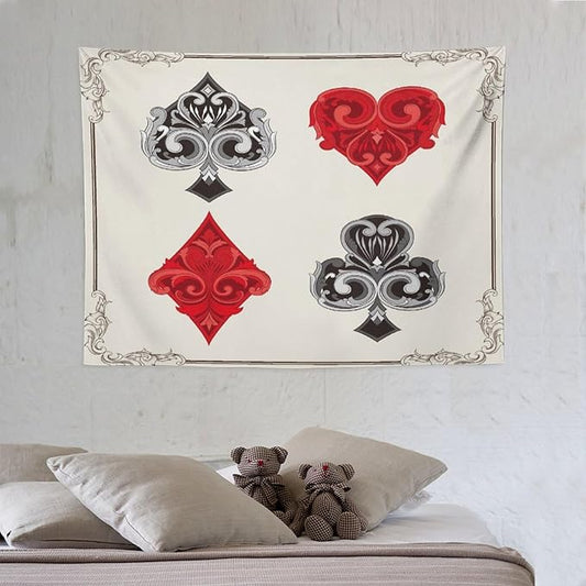 ZhiRain Poker Tapestry Wall Hanging 3D Playing Cards Casino Chips Gambling Tapestries Home Decor for Living Room Bedroom Farmhouse Apartment Dorm 30"x40"