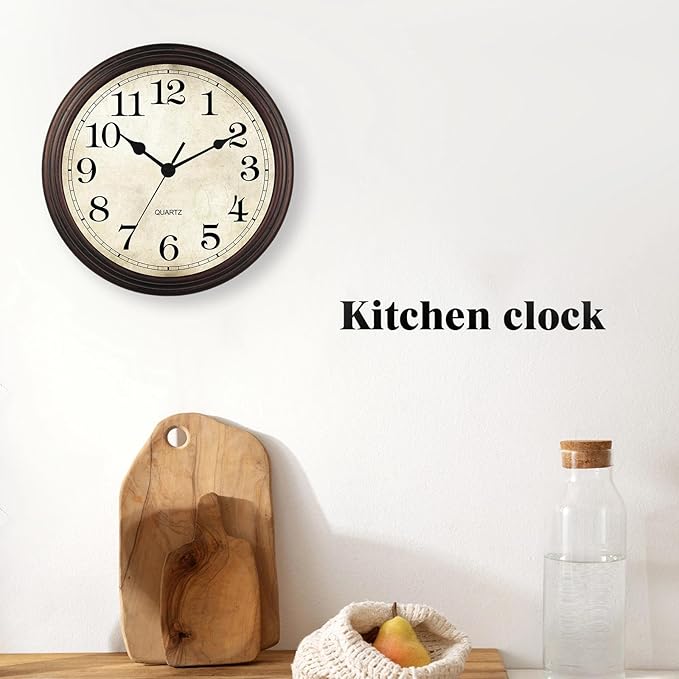 HYLANDA Wall Clock, Bronze Silent Non Ticking Battery Operated Clocks, Decorative for Living Room, Bedrooms, Kitchen, Office (14 inch)