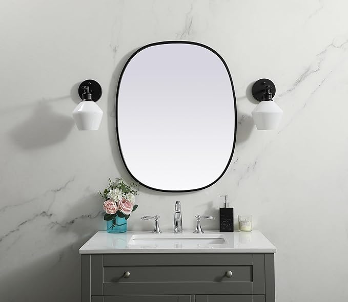 Gleam, Metal Frame Oval Mirror 24X30 Inch in, Modern, Black