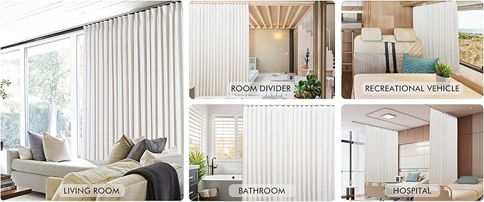 ChadMade Aluminum Ceiling Curtain Track Set with Hooks, 9ft - 12ft Adjustable Length Ceiling/Wall Mount Curtain Rail System For Grommet/Pleated Drape, RV Ceiling Track, White