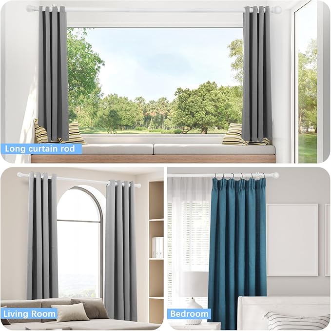 Curtain Rods for Windows 16 to 48 Inches, Curtain Rod Max Adjustable Length of 60 IN, 1" Diameter Drapery Rods Round Finials, White, Pack of 1