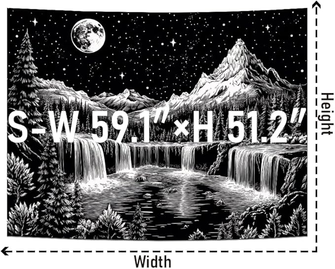 Leofanger Black and White Tapestry Starry Night Mountain Tapestry Aesthetic Moon Wall Tapestries Galaxy Space Tapestries Wall Hanging for Home Decor(51.2"x59.1")