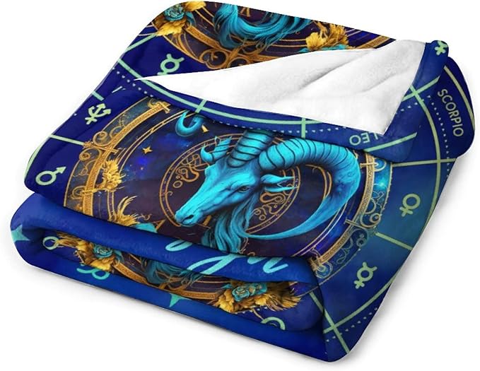 Custom Capricorn Blanket Gifts, 40" x 30" Rectangular Flannel Zodiac Throw Blanket Cozy, Personalized Gift for Boys Girls Teen Women Men Tarot Cards Lovers Birthday Anniversary Festival