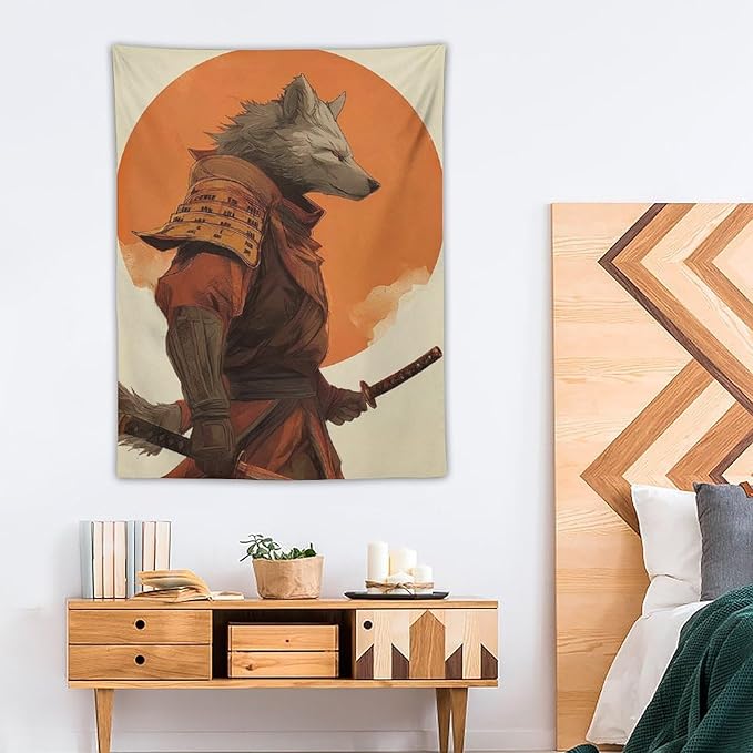 JYOUQOC Wolf Samurai Tapestry Wall Decor Large Wall Art Backdrop Flag Hanging for Bedroom Living Room Dorm Office 30"×40"